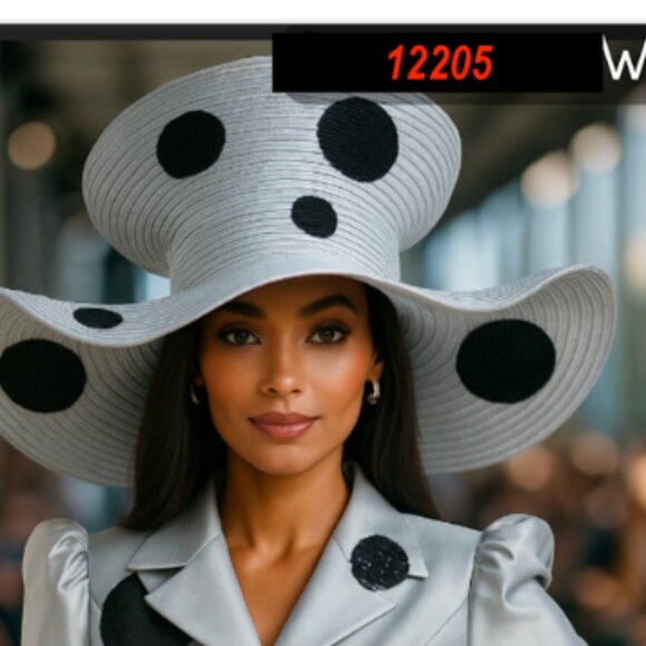 12205 I Am The Queen White Wavy Brim Polka Dot Hat – Sophisticated Women’s Churc - Picture 1 of 3